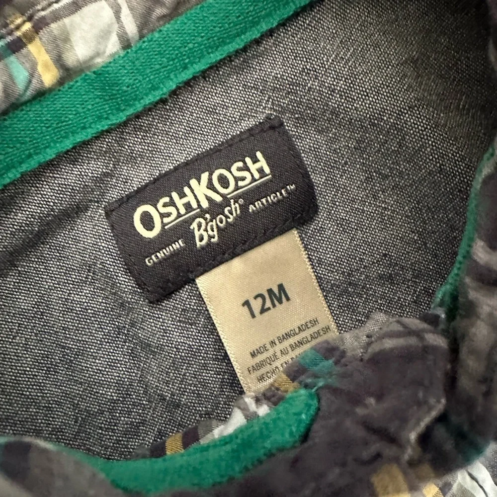 OshKosh B’Gosh Rustic Plaid Long-Sleeve Baby Boy Long Sleeve Bodysuit Shirt 12M